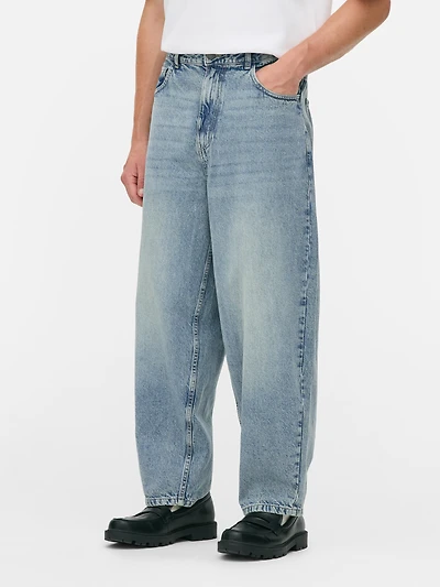 Men's Light Blue Low-Rise Barrel Leg Jeans