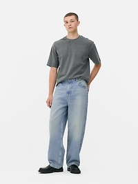 Men's Light Blue Mid-Rise Baggy Jeans