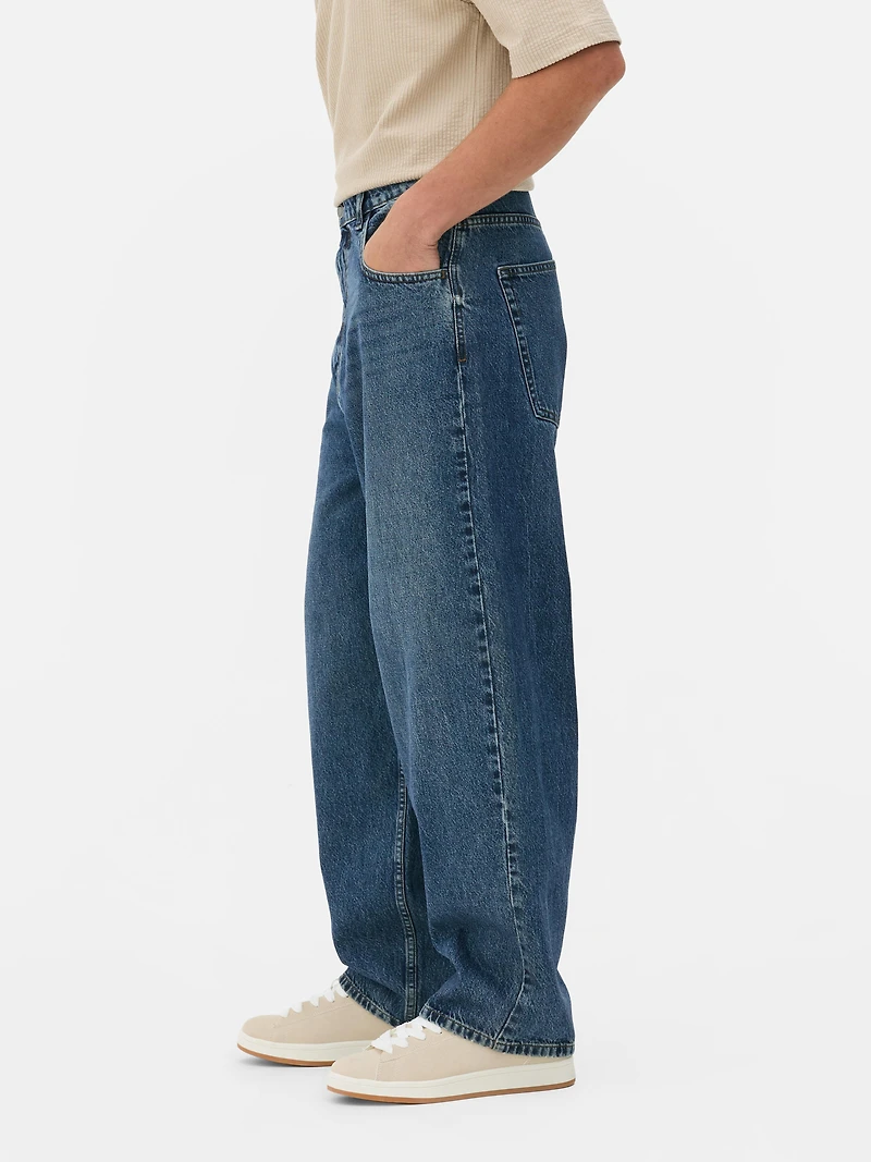 Men's Mid Blue Mid-Rise Baggy Jeans