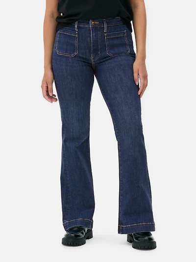 Women's Indigo Patch Pocket Mid-Rise Flared Jeans