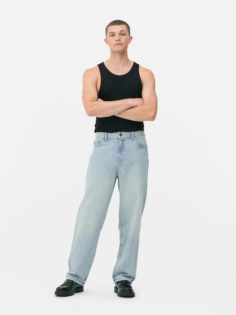 Men's Light Blue High-Waisted Relaxed Jeans