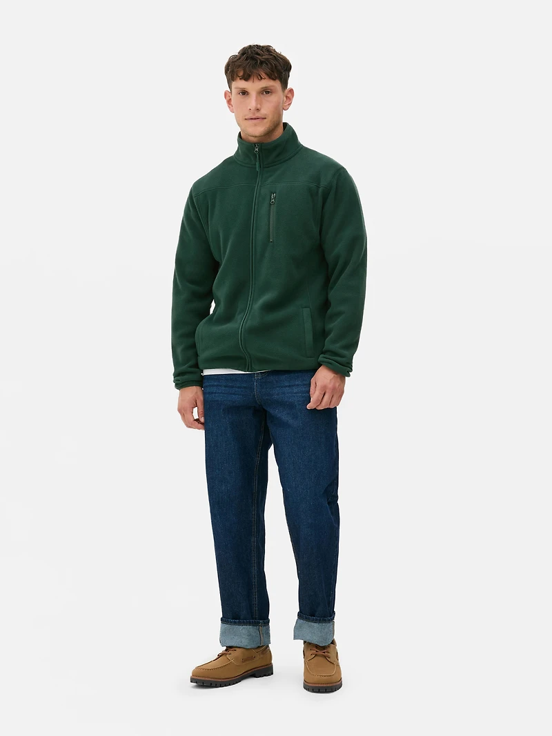 Men's Dark Green Zip-Up Fleece Jacket