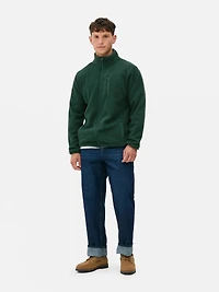 Men's Dark Green Zip-Up Fleece Jacket