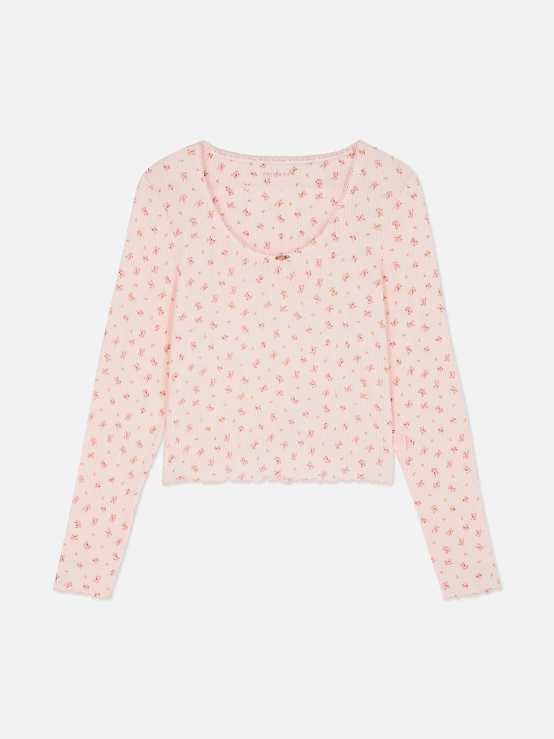 Printed Pointelle Pajama Top