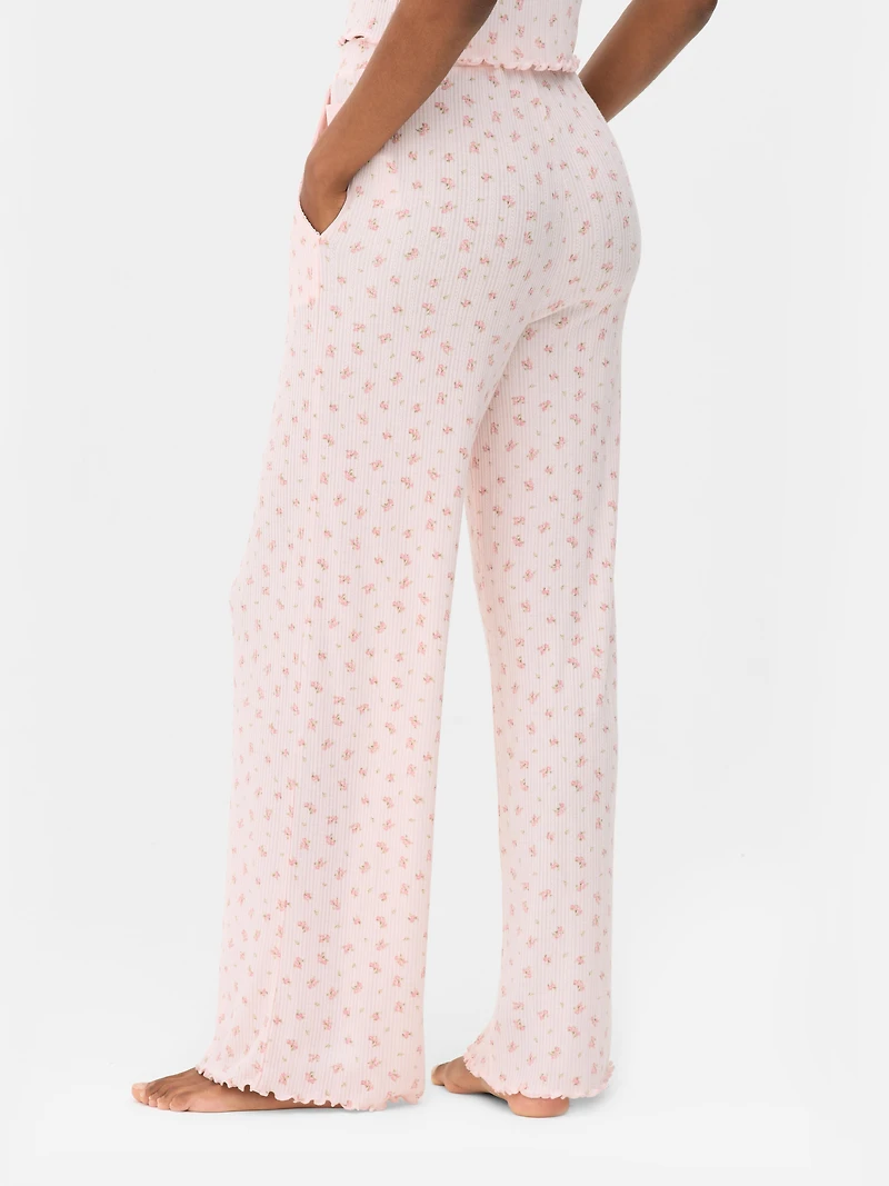 Printed Pointelle Wide Leg Pajama Bottoms