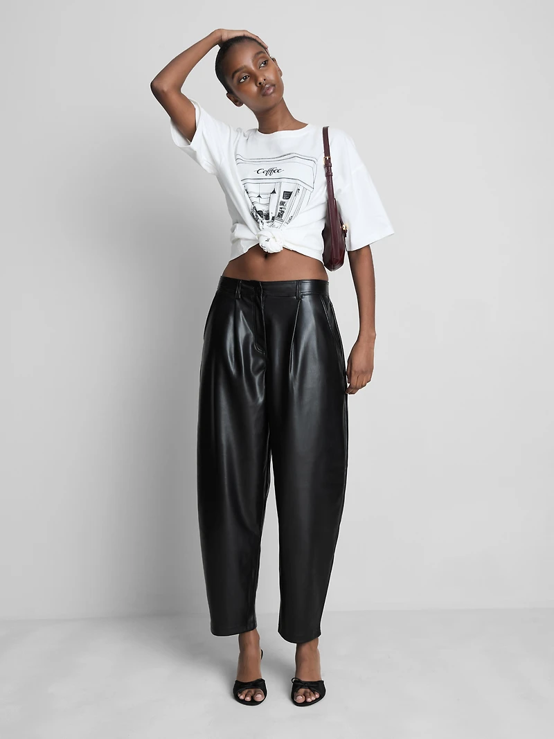 Faux Leather Barrel Leg Pants