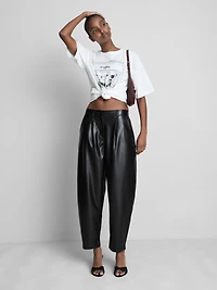 Faux Leather Barrel Leg Pants