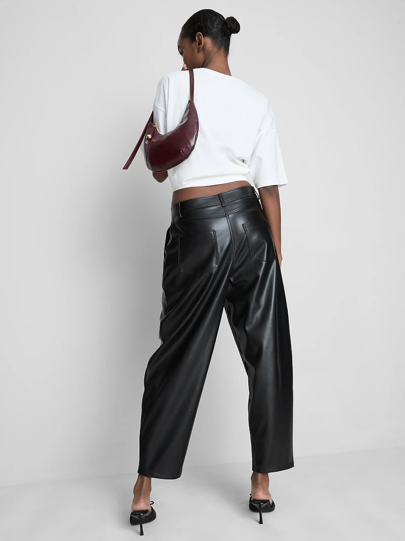 Faux Leather Barrel Leg Pants