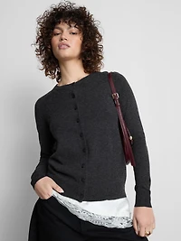 Women's Charcoal Long Sleeve Crew Neck Cardigan