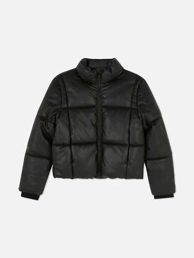 7-15yrs | Faux Leather Puffer Jacket