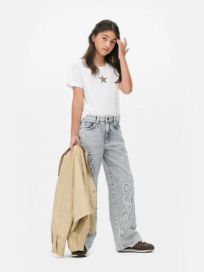 7-15yrs | Bow Wide-Leg Jeans