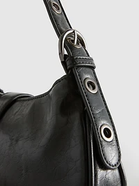 Women's Black Distressed Detail Shoulder Bag