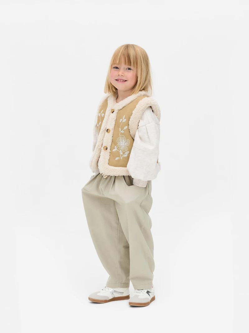 1.5-8yrs | Embroidered Borg Trim Waistcoat