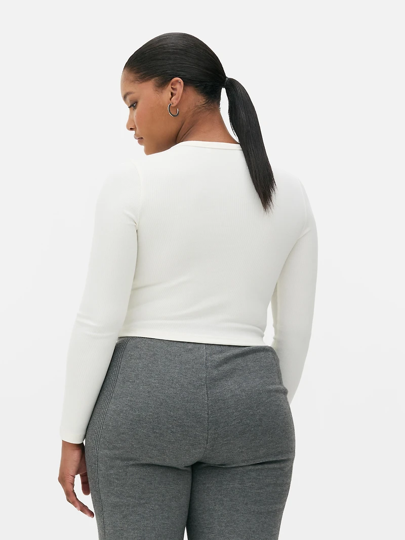 Women's Ivory Long Sleeve Ribbed Top