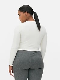 Women's Ivory Long Sleeve Ribbed Top