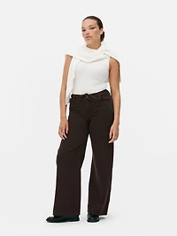 Drawstring High-Waisted Wide-Leg Jeans