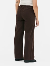 Drawstring High-Waisted Wide-Leg Jeans