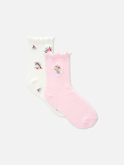 2pk Cosy Embroidered Quarter Socks