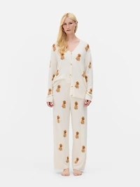 Fluffy Wide Leg Printed Pajama Bottoms