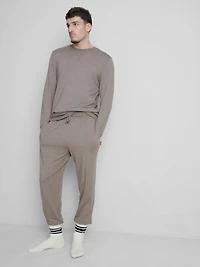 Men's Oatmeal Cuffed-Leg Drawstring Pajama Bottoms