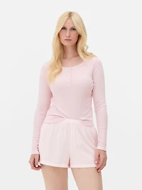 Women's Pink Cotton Henley Short Pajama Set