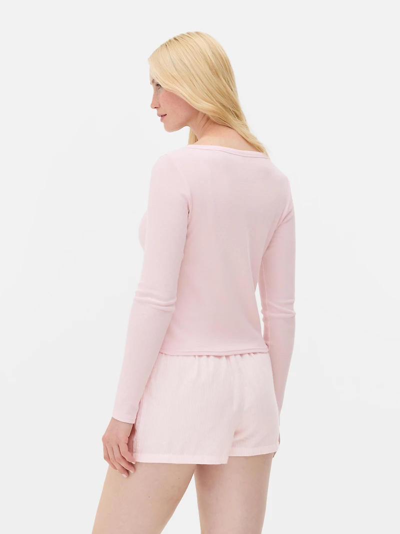 Women's Pink Cotton Henley Short Pajama Set