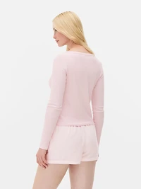 Women's Pink Cotton Henley Short Pajama Set