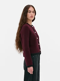 Contrast Trim Button Detail Cardigan