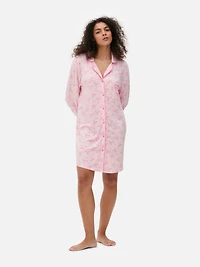 Women's Light Pink Relaxed Printed Nightshirt