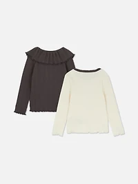 1.5-8yrs | 2pk Ribbed Lettuce Trim Long Sleeve T-Shirts