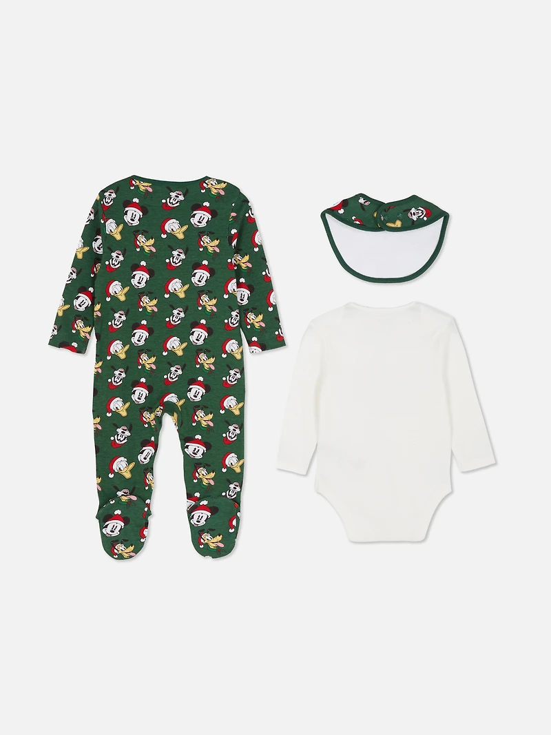 0-18mths | Disney’s Mickey Mouse and Friends Christmas Sleeper, Bodysuit and Bib Newborn Set
