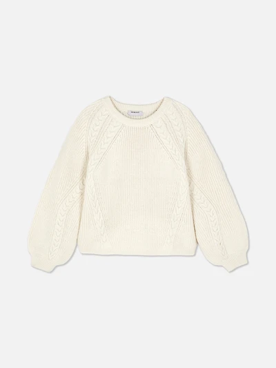 7-15yrs | Cable Knit Balloon Sleeve Sweater