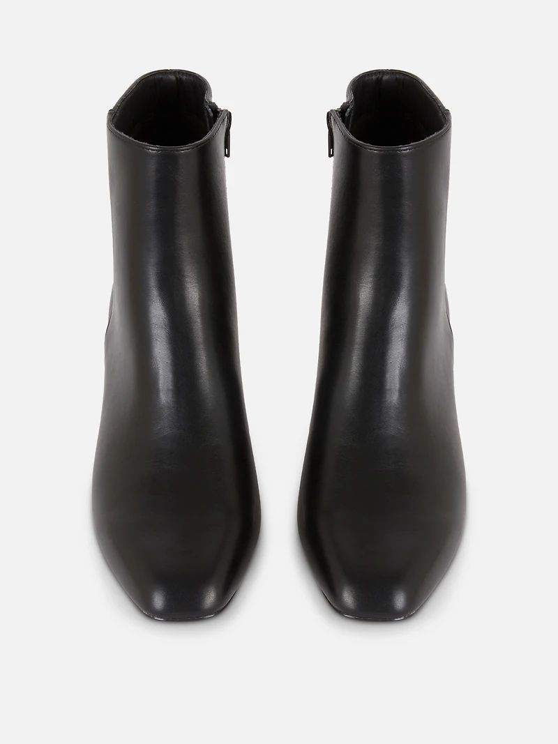 Faux Leather Block Heel Ankle Boots