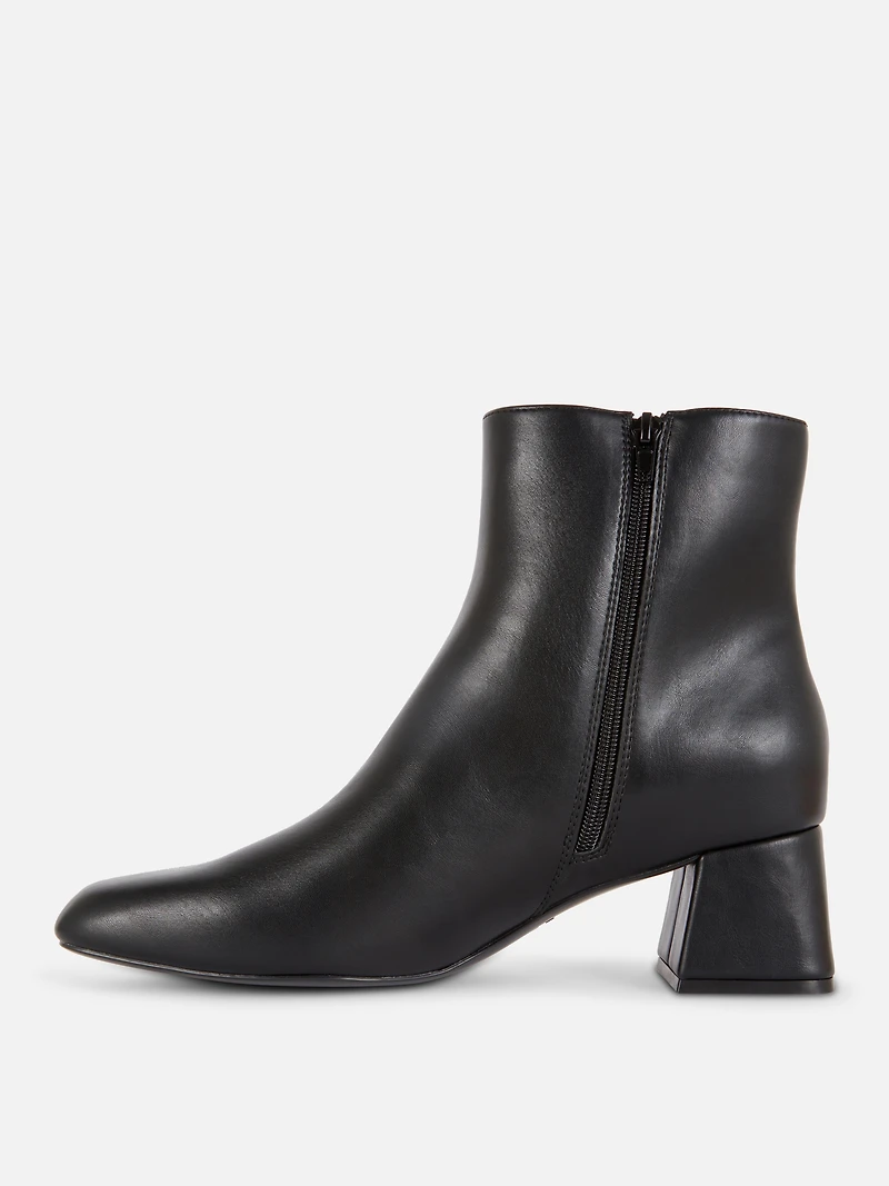 Faux Leather Block Heel Ankle Boots