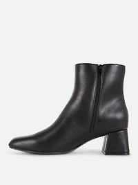 Faux Leather Block Heel Ankle Boots