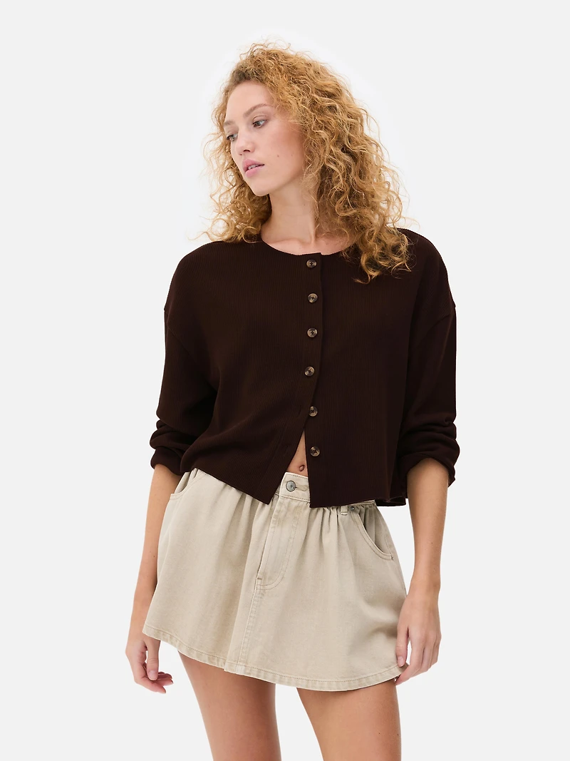 Ribbed Round Neck Cardigan