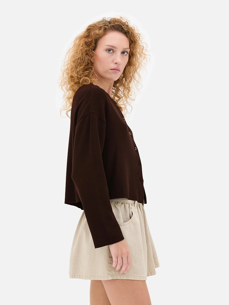 Ribbed Round Neck Cardigan