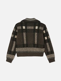 7-15yrs | Check Zip-Up Collared Cardigan