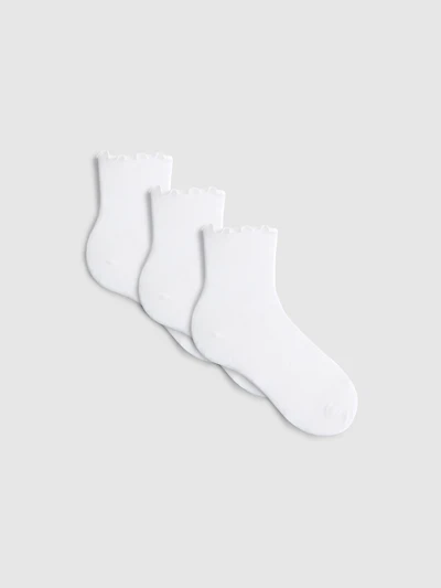 3pk Lettuce Hem Quarter Crew Socks