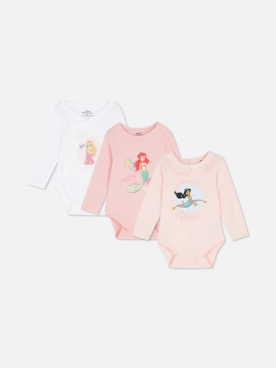 0-18mths | 3pk Disney Princesses Long Sleeve Newborn Bodysuits