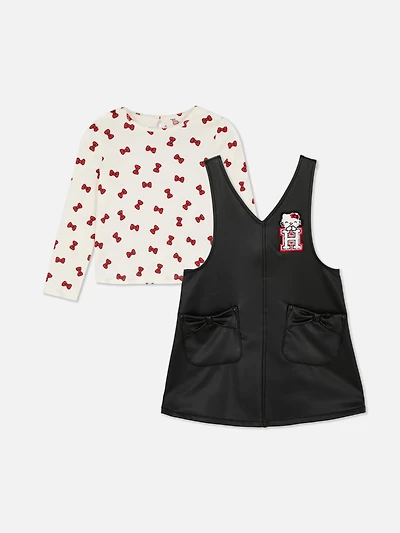 1.5-8yrs | Hello Kitty T-Shirt and Faux Leather Overall Dress Set
