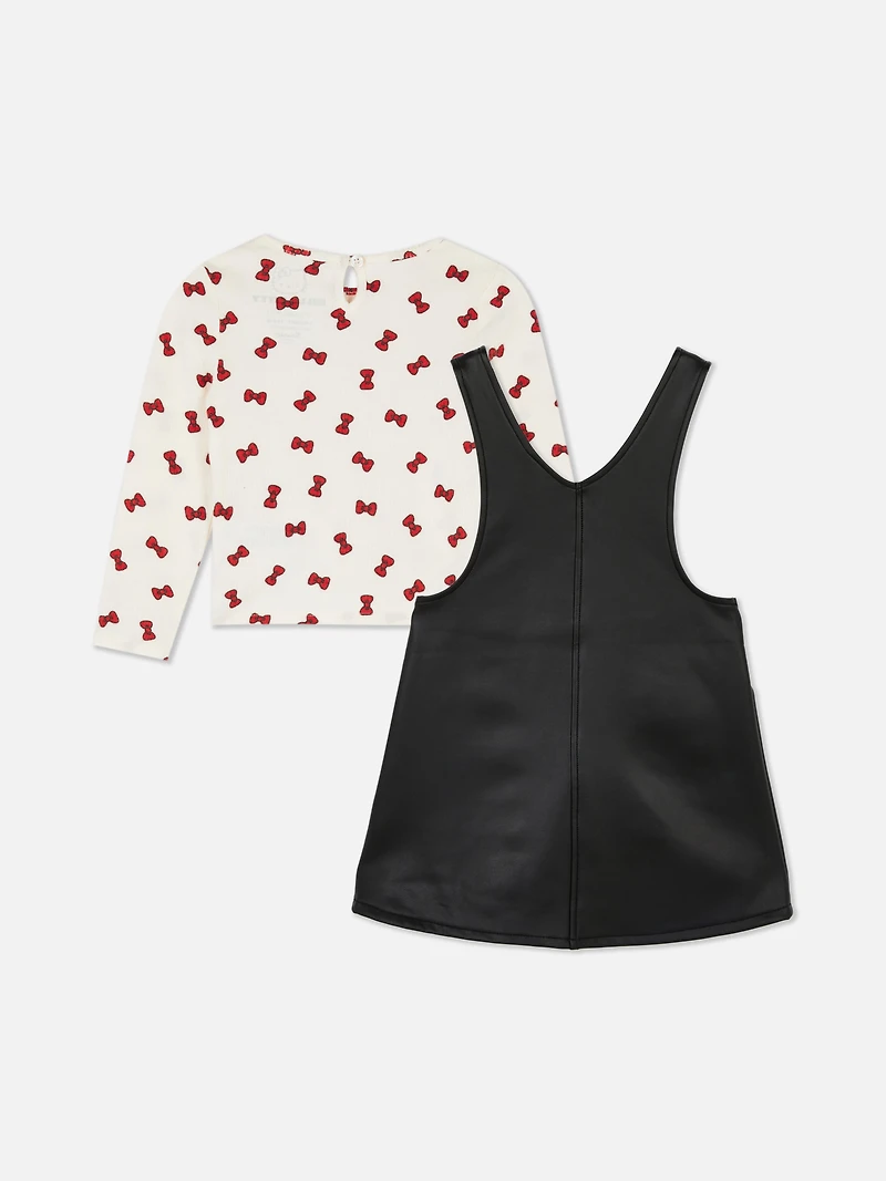 1.5-8yrs | Hello Kitty T-Shirt and Faux Leather Overall Dress Set