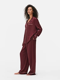Contrast Trim Boyfriend Pajama Set