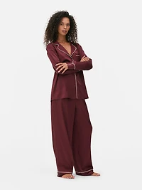 Contrast Trim Boyfriend Pajama Set