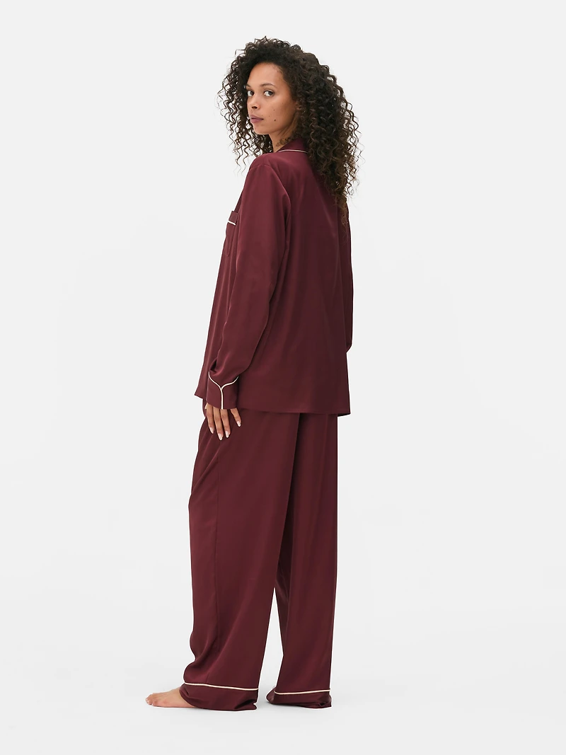 Contrast Trim Boyfriend Pajama Set
