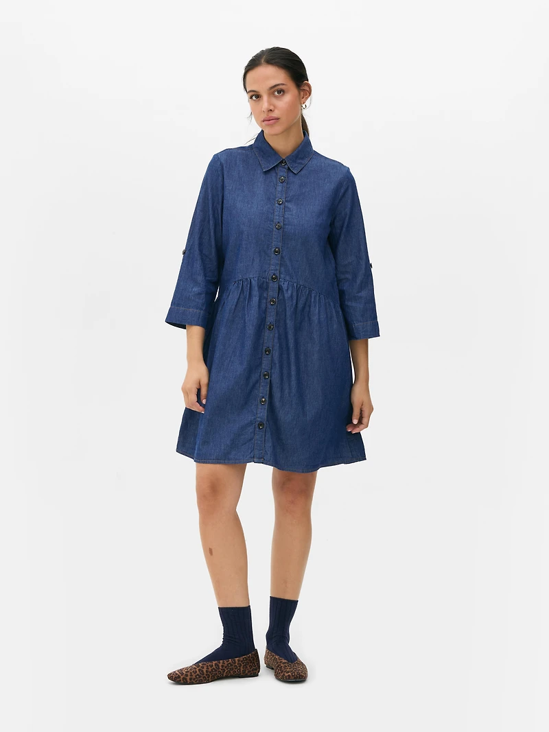 Chambray Mini Shirt Dress