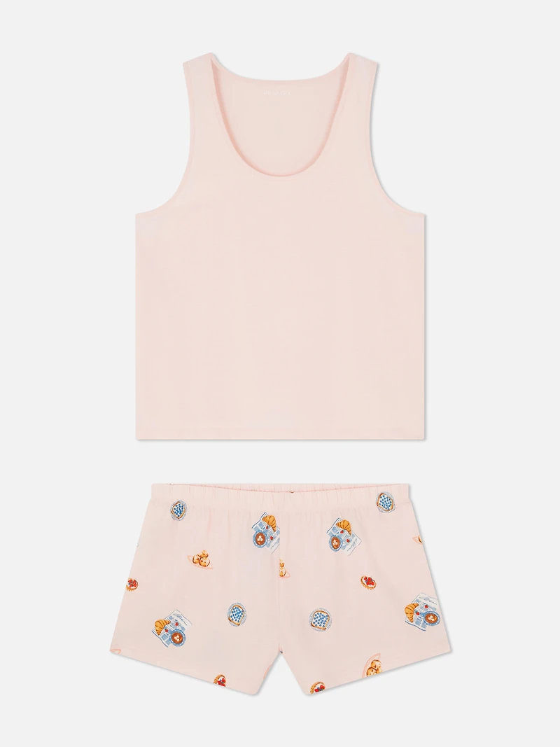 Women's Pink Cotton Vest Shorty Pajamas