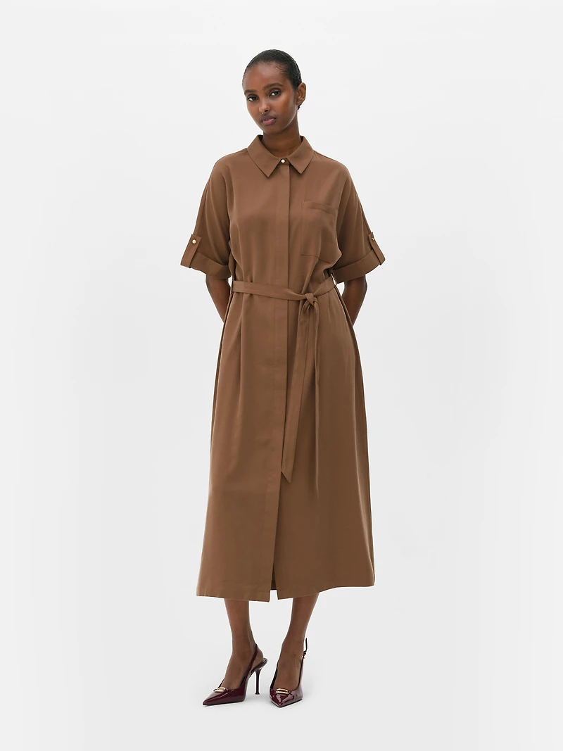Belted Midi Shirt Dress