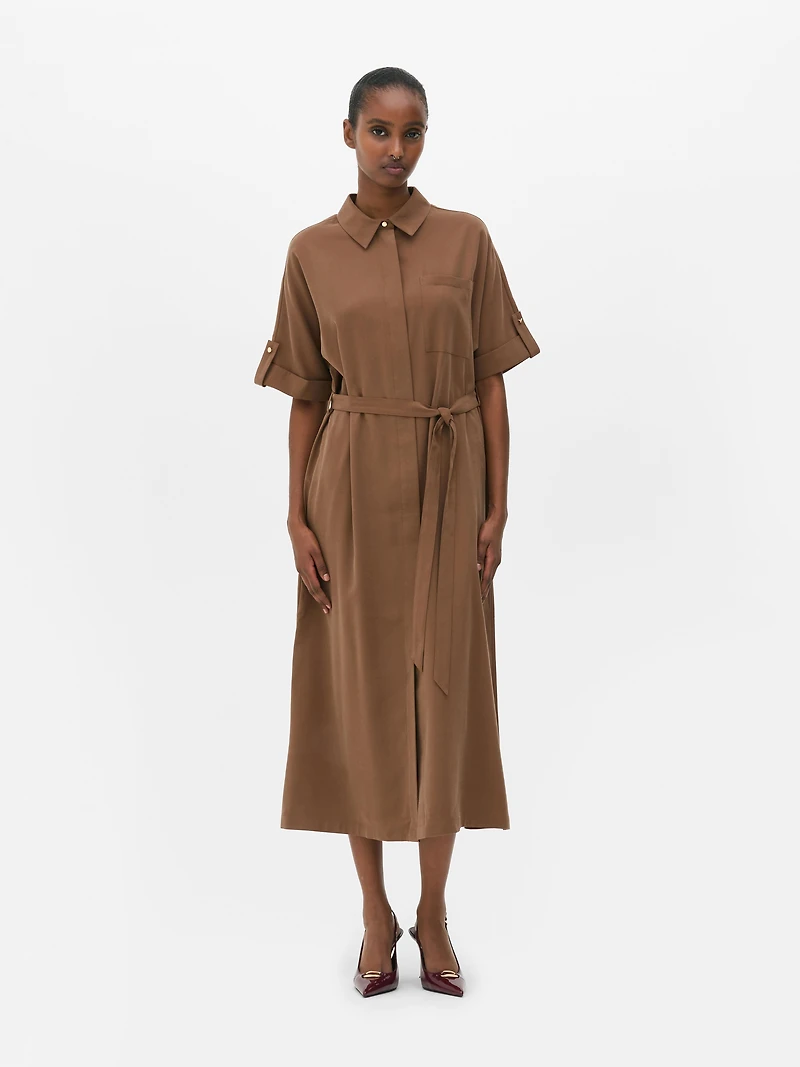 Belted Midi Shirt Dress