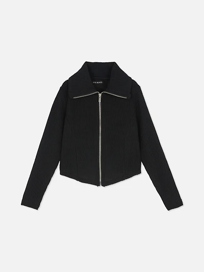 7-15yrs | Ribbed Zip-Up Collared Sweatshirt